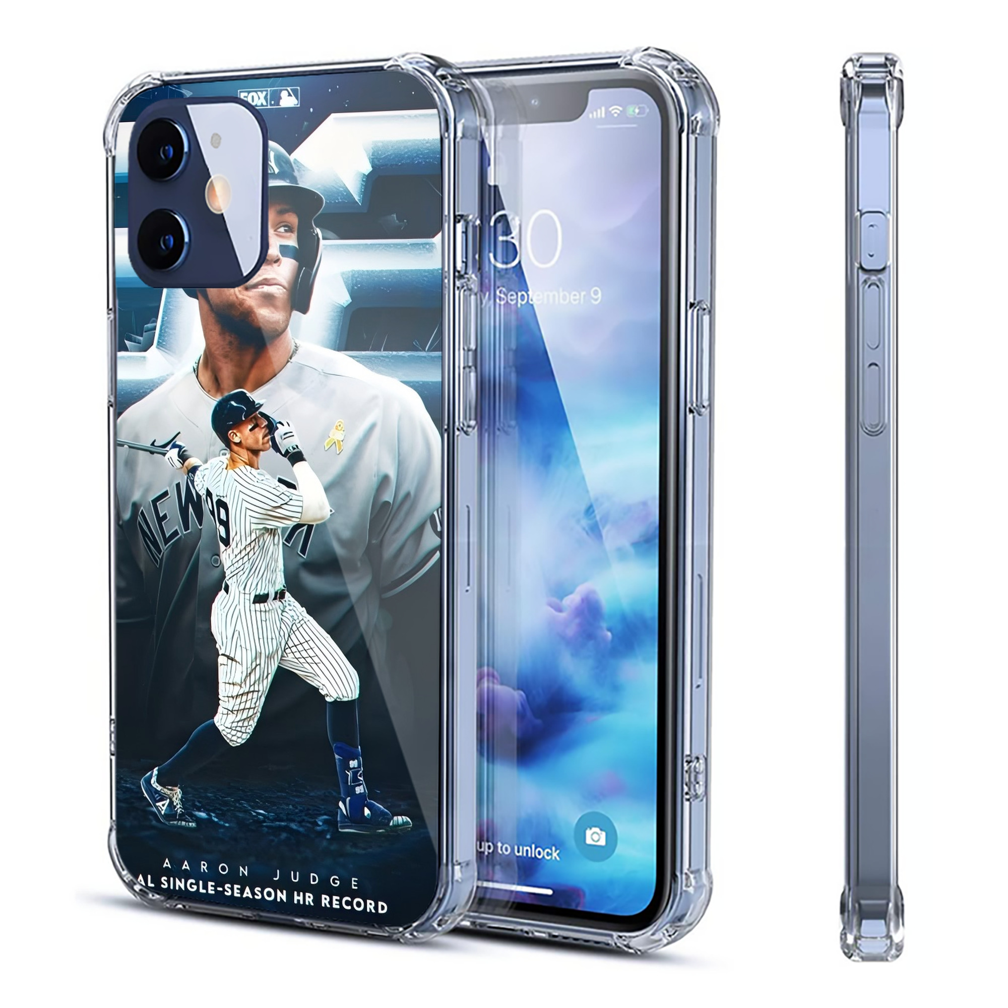 Aaron Judge AL Single Season 62  Home Run Record Clear IPhone 12 Case – Soft TPU With UV Print – Enhanced Drop Protection, Precise Fit, Anti-Fingerprint, Customizable Design, Scratch-Resistant, Yellow-Resistant